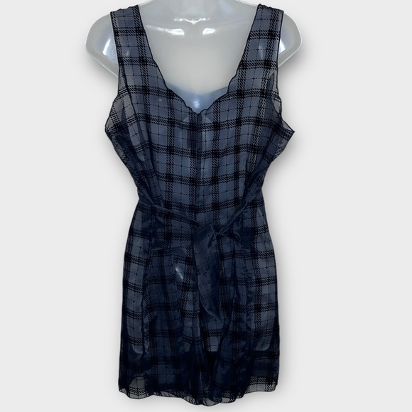 MOSSIMO Vintage Black Sheer & Velvet Plaid Shorts Romper size large - Picture 3 of 4